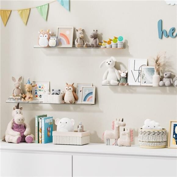 6 Pack Acrylic Shelves for Wall Storage, 15" x 4“ Floating Bookshelves for Kids - Picture 5 of 7